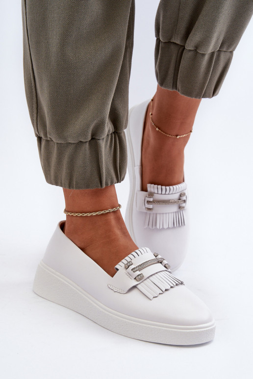 dámske mokasíny s platformou v bielej farbe S.Barski LR590