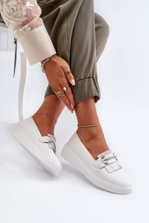 dámske mokasíny s platformou v bielej farbe S.Barski LR590