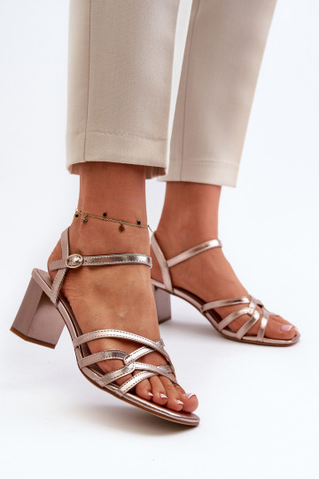 Dámske sandále na vysokom opätku Sergio Leone SK065 zlatej farby