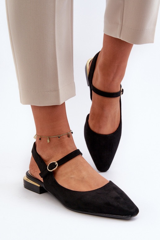 Sergio Leone SK831 čierne balerínky s otvorenou špičkou na nízkom podpätku