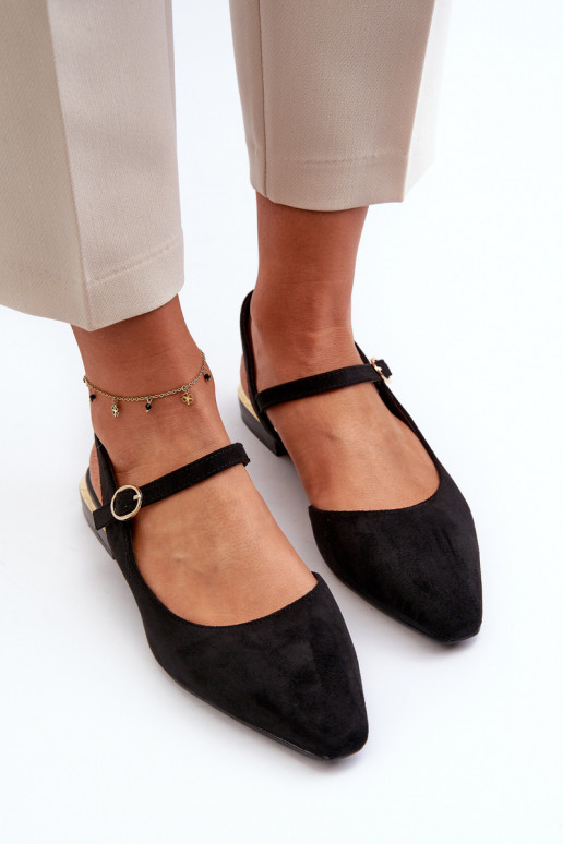 Sergio Leone SK831 čierne balerínky s otvorenou špičkou na nízkom podpätku