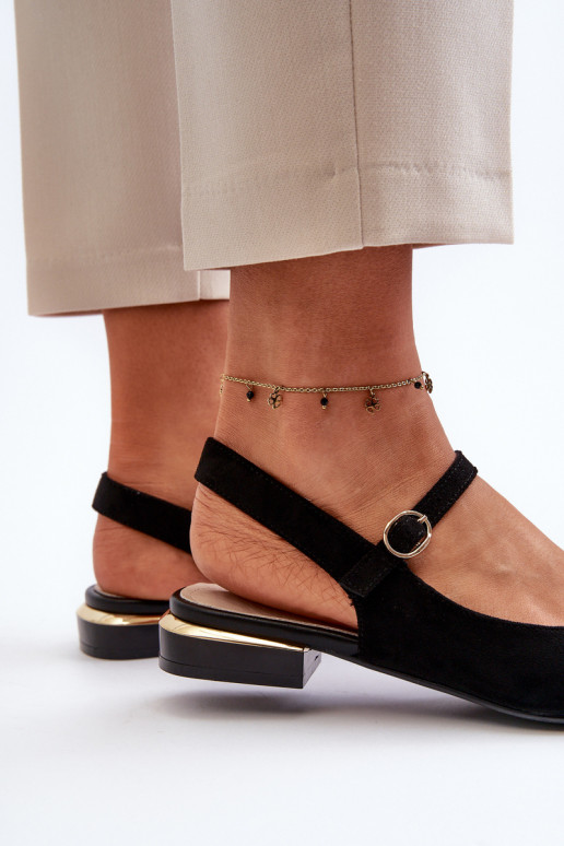 Sergio Leone SK831 čierne balerínky s otvorenou špičkou na nízkom podpätku