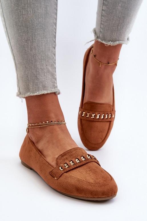 Lesklé mokasíny s retiazkami v hnedej farbe Aredilla