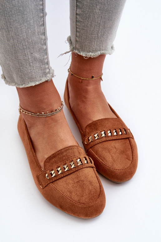 Lesklé mokasíny s retiazkami v hnedej farbe Aredilla