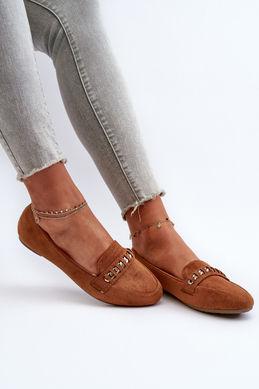 Lesklé mokasíny s retiazkami v hnedej farbe Aredilla