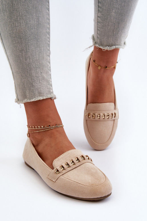Trblietavé mokasíny s retiazkami v béžovej farbe Aredilla