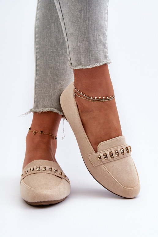 Trblietavé mokasíny s retiazkami v béžovej farbe Aredilla