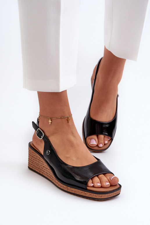 s efektom laku Sandále na platforme Sergio Leone SK301 čiernej farby