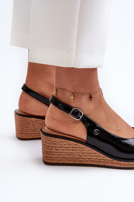 s efektom laku Sandále na platforme Sergio Leone SK301 čiernej farby