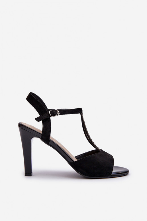 Dámske sandále na tenkých podpätkoch Ze Zdobionymi Paskami Sergio Leone SK924 čiernej farby