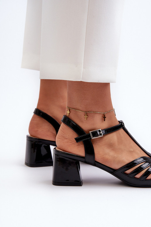 s lakovým efektom Elegantné sandále na vysokom opätku Sergio Leone SK880 čiernej farby