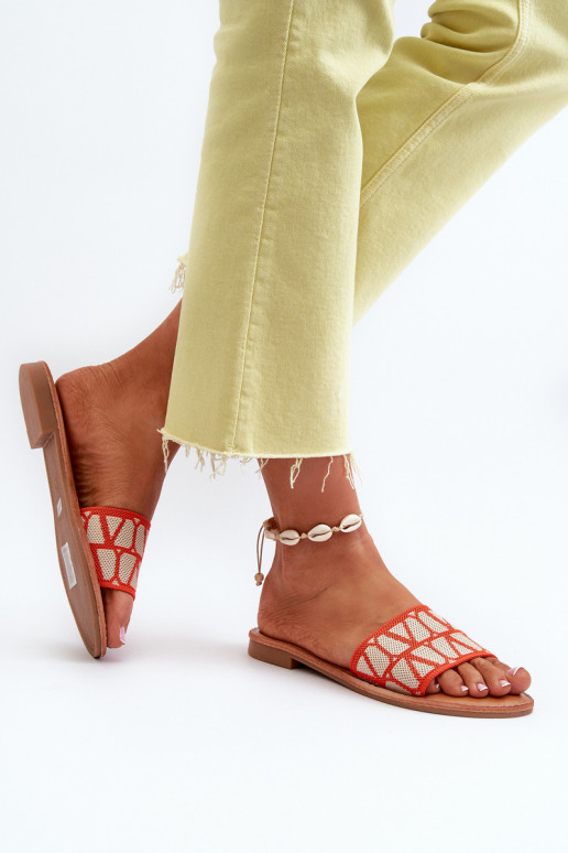 Dámske šľapky na širokých podpätkoch v oranžovej farbe Traivea