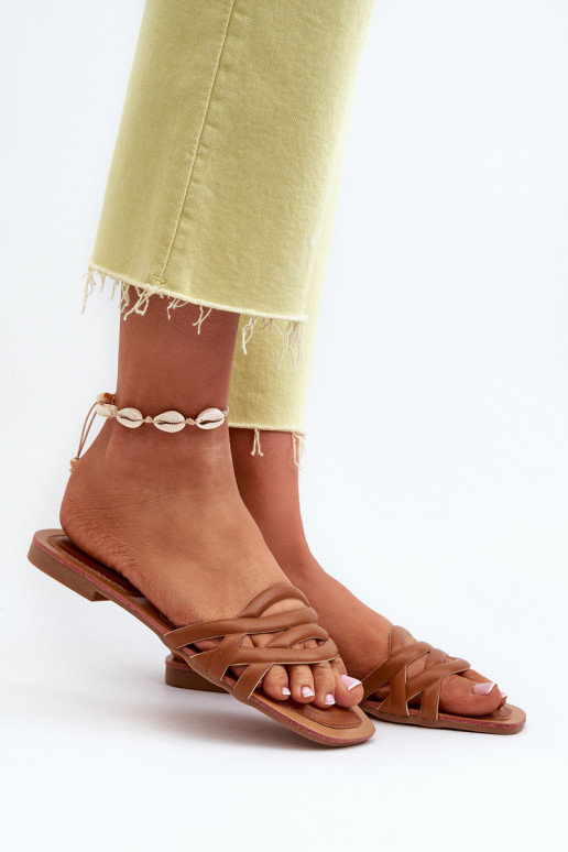 Dámske papuče Eko na širokých podpätkoch hnedej farby Moldela