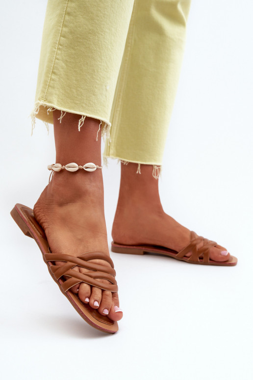 Dámske papuče Eko na širokých podpätkoch hnedej farby Moldela