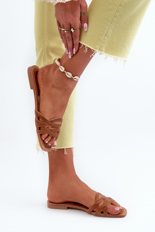 Dámske papuče Eko na širokých podpätkoch hnedej farby Moldela