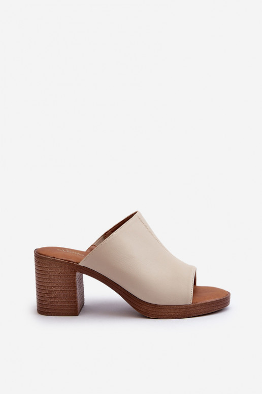 Elegantný štýl Dámske papuče na podpätku béžovej farby Varnila Elegantný štýl Dámske papuče na podpätku béžovej farby Varnila