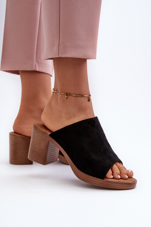 Elegantný štýl Dámske papuče na podpätku v čiernej farbe Varnila Elegantný štýl Dámske papuče na podpätku v čiernej farbe Varnila