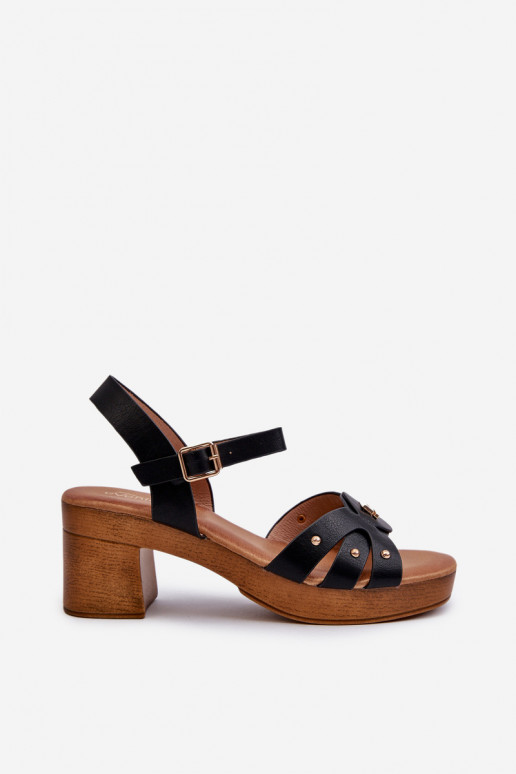 Dámske sandále na podpätku z ekokože čiernej farby Assames Dámske sandále na podpätku z ekokože čiernej farby Assames