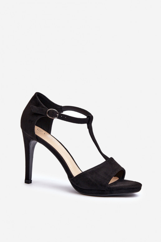 Dámske sandále na vysokom opätku z materiálu Eco Suede, Black Obdaria