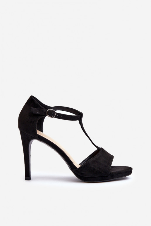 Dámske sandále na vysokom opätku z materiálu Eco Suede, Black Obdaria