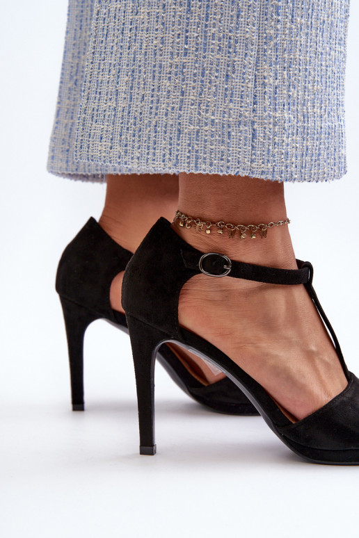 Dámske sandále na vysokom opätku z materiálu Eco Suede, Black Obdaria