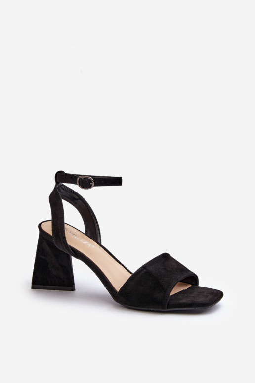 Dámske sandále na vysokom opätku z materiálu Eco Suede Black Upttima