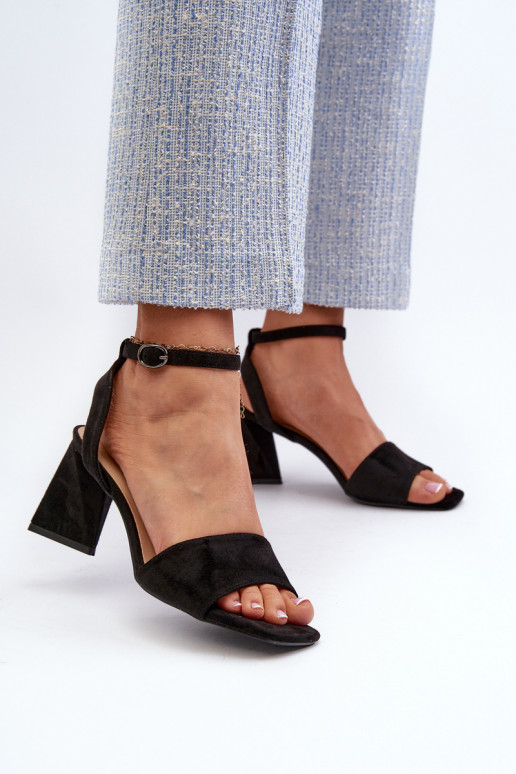 Dámske sandále na vysokom opätku z materiálu Eco Suede Black Upttima
