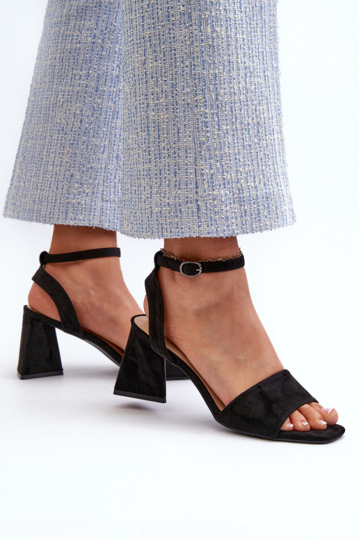 Dámske sandále na vysokom opätku z materiálu Eco Suede Black Upttima