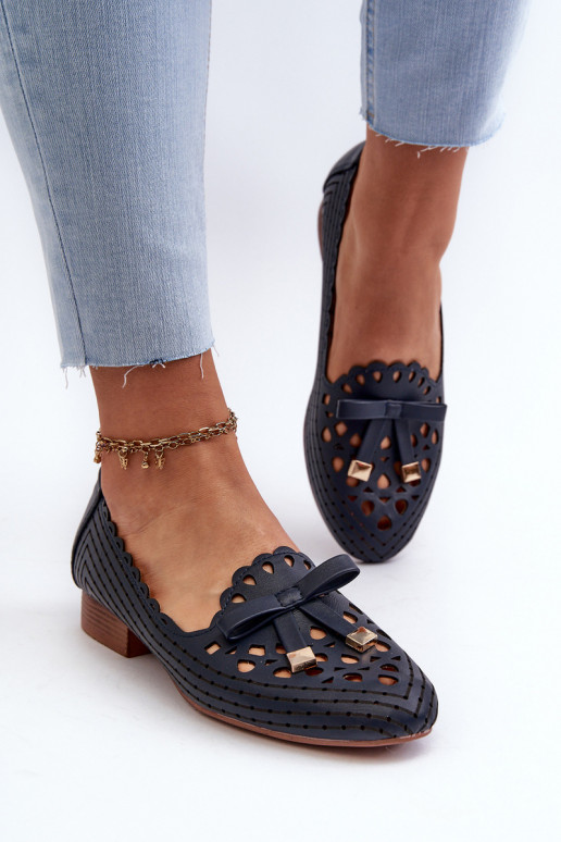 Prelamované balerínky so stuhami v tmavomodrej farbe Unstable