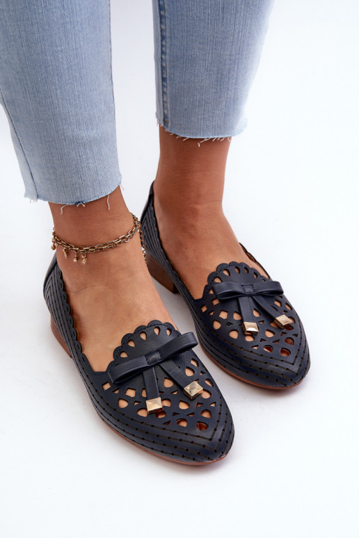 Prelamované balerínky so stuhami v tmavomodrej farbe Unstable