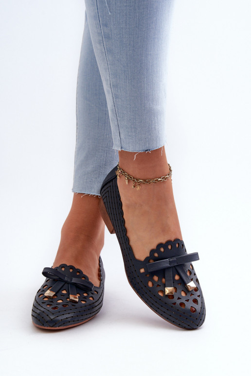 Prelamované balerínky so stuhami v tmavomodrej farbe Unstable