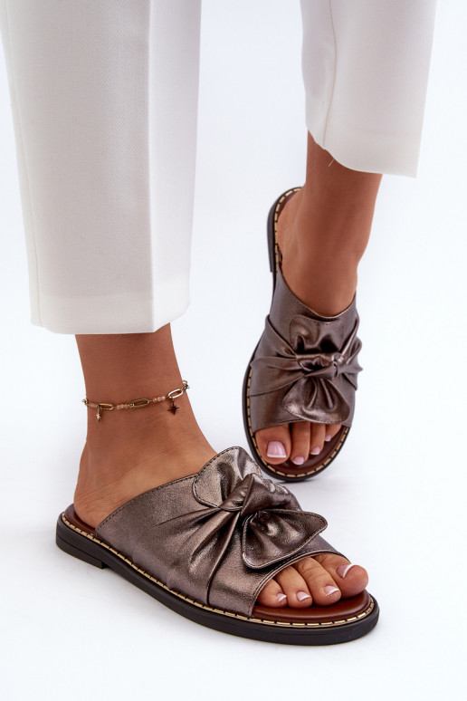 Dámske papuče na širokých podpätkoch medenej farby Nelvira