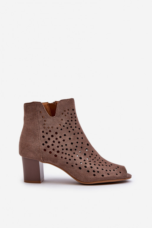 Dámske prelamované čižmy z organického semišu na vysokom podpätku s otvorenou špičkou Hnedá Halania