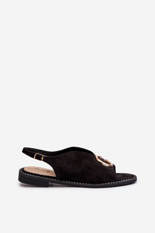 Elegantný štýl Dámske sandále s ozdobami z eko semišu S.Barski KV27-058 čierna farba