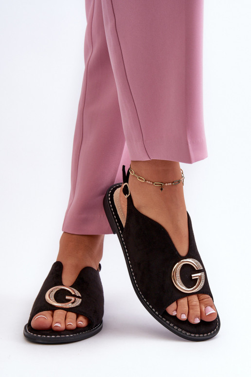 Elegantný štýl Dámske sandále s ozdobami z eko semišu S.Barski KV27-058 čierna farba