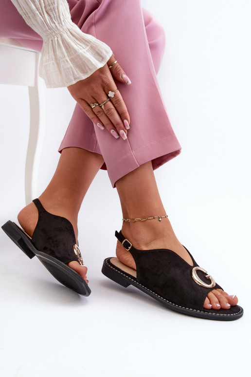 Elegantný štýl Dámske sandále s ozdobami z eko semišu S.Barski KV27-058 čierna farba