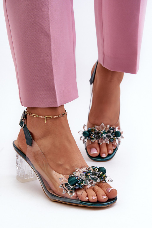 sandále Perregimi s podpätkami s krásnymi detailmi v zelenej farbe D&A MR38-D1