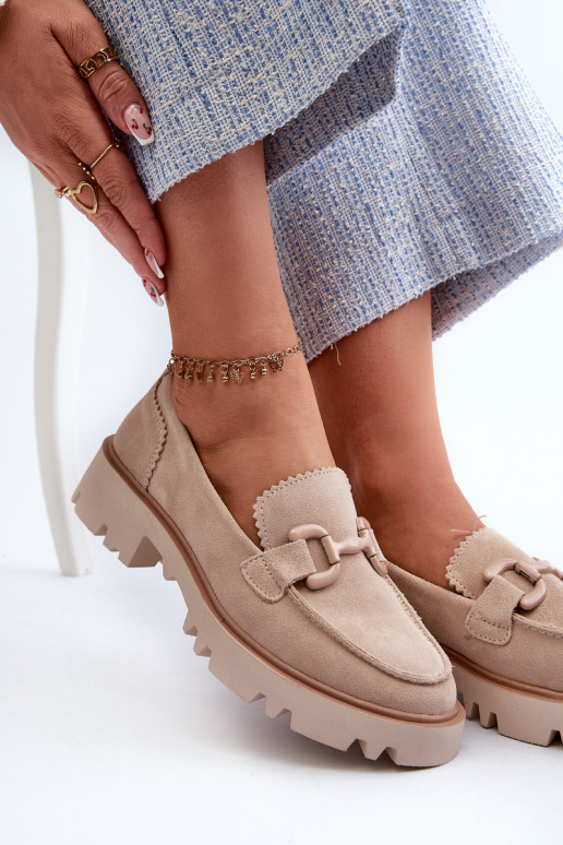 Semišové mokasíny s ornamentami D&A TW117 béžová Semišové mokasíny s ornamentami D&A TW117 béžová