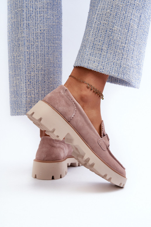 Semišové mokasíny s ornamentami D&A TW117 ružové Semišové mokasíny s ornamentami D&A TW117 ružové