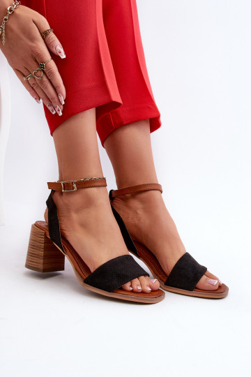 Dámske sandále na vysokom opätku z materiálu Eco Suede Black Ronvia 2