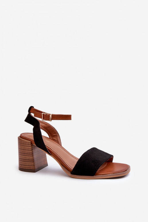 Dámske sandále na vysokom opätku z materiálu Eco Suede Black Ronvia