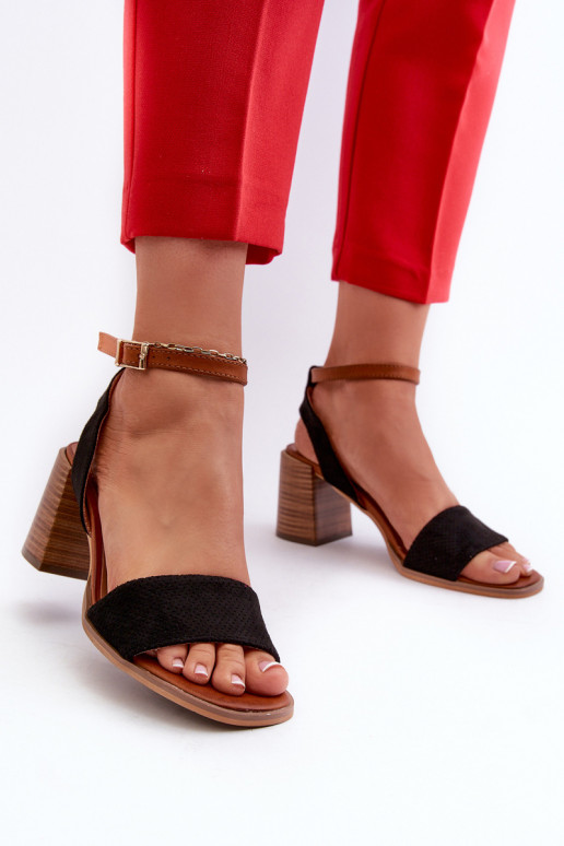 Dámske sandále na vysokom opätku z materiálu Eco Suede Black Ronvia