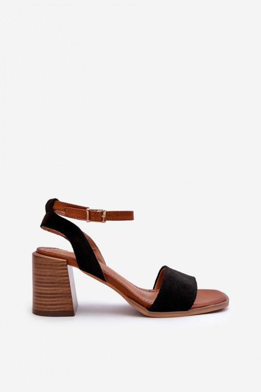 Dámske sandále na vysokom opätku z materiálu Eco Suede Black Ronvia