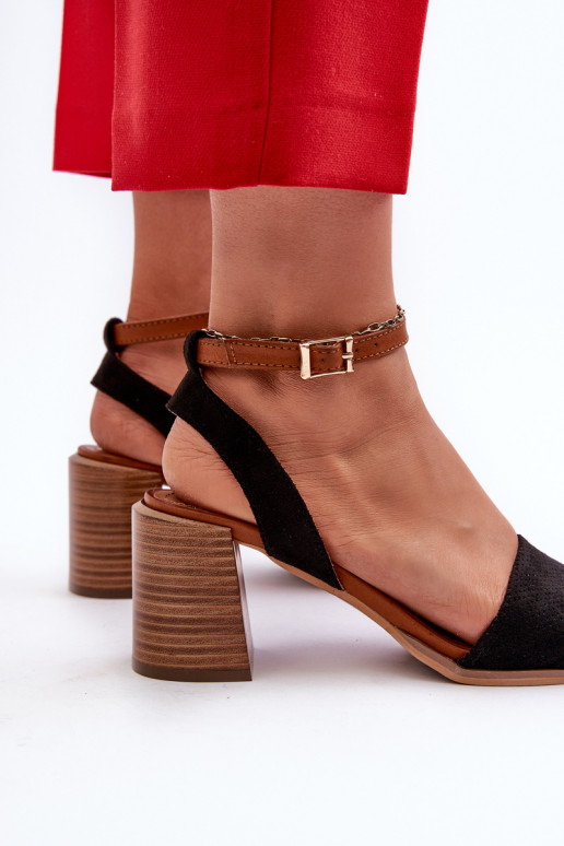 Dámske sandále na vysokom opätku z materiálu Eco Suede Black Ronvia