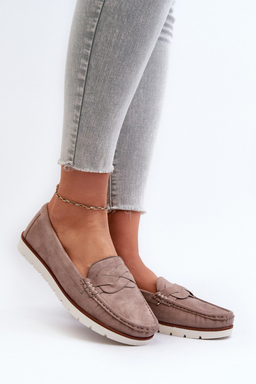 Dámske bio semišové mokasíny tmavobéžovej farby Nestalia