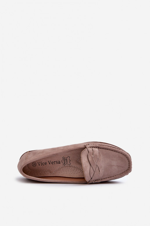 Dámske bio semišové mokasíny tmavobéžovej farby Nestalia