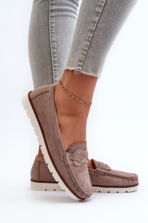 Dámske bio semišové mokasíny tmavobéžovej farby Nestalia