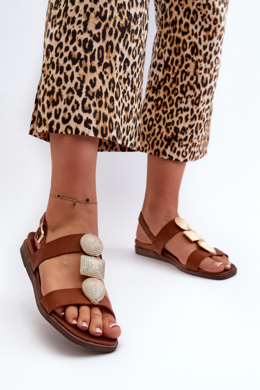 Dámske ploché sandále s krásnymi detailmi Sergio Leone SK072H hnedej farby