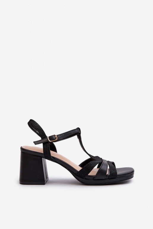 Dámske sandále na vysokom opätku z ekokože čiernej farby Lyana Dámske sandále na vysokom opätku z ekokože čiernej farby Lyana