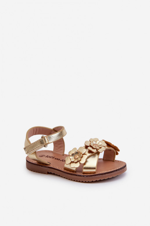sandále Detské Ozdobione s kvetinovými motívmi so zapínaním zlatej farby Fagossa